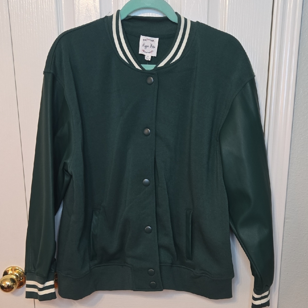 Hippie Rose Dark Green Varsity Jacket